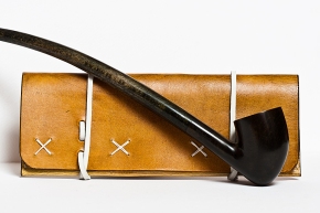 Leather Tobacco Pouch: White Wizard (with pipe)